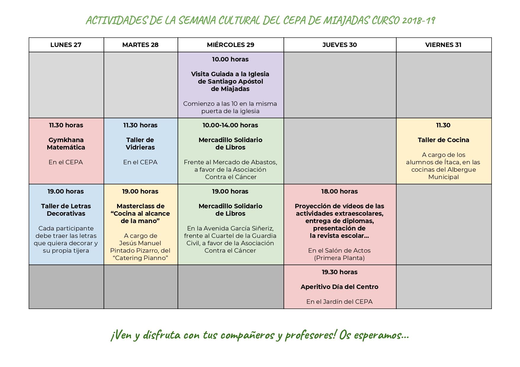 ACTIVIDADES SEMANA CULTURAL CEPA MIAJADAS 2018