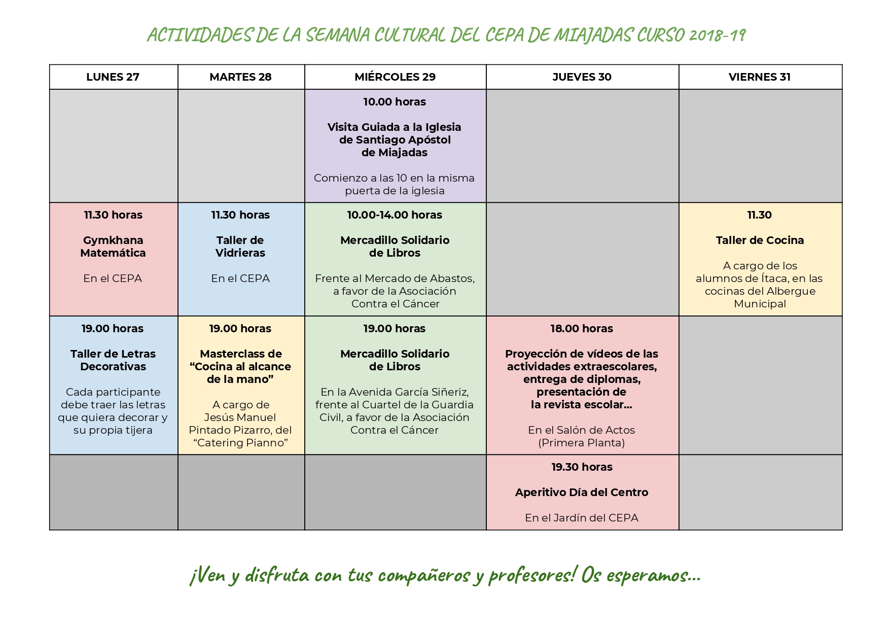 ACTIVIDADES SEMANA CULTURAL CEPA MIAJADAS 2018