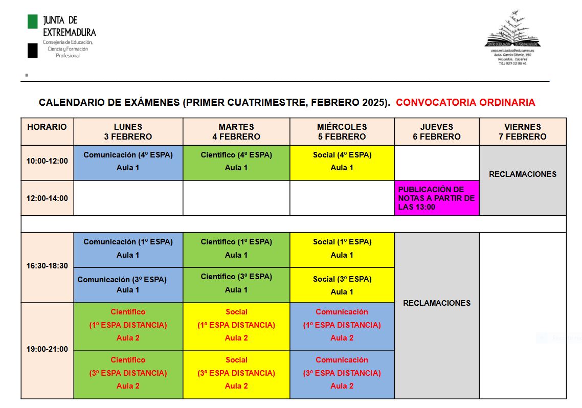 Exámenes febrero 2025 ordinaria